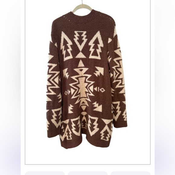 NWT in Loom Brown  & Cream Aztec Southwestern Open Cardigan Pockets M/L - Picture 3 of 10